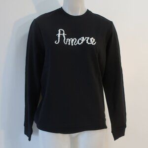 NWT Womens Regina Black White Pearl Bead Amore Pullover Sweatshirt S